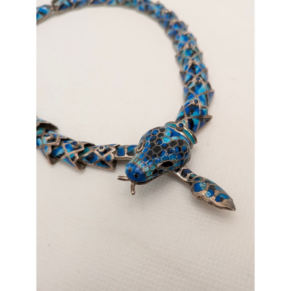 Margot de Taxco/Jeronimo Fuentes Sterling Blue Enamel Snake Necklace & Bracelet - Picture 10 of 12